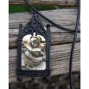 Reading Gargoyle Pendant Stone Cathedral Gothic Archway Necklace Book